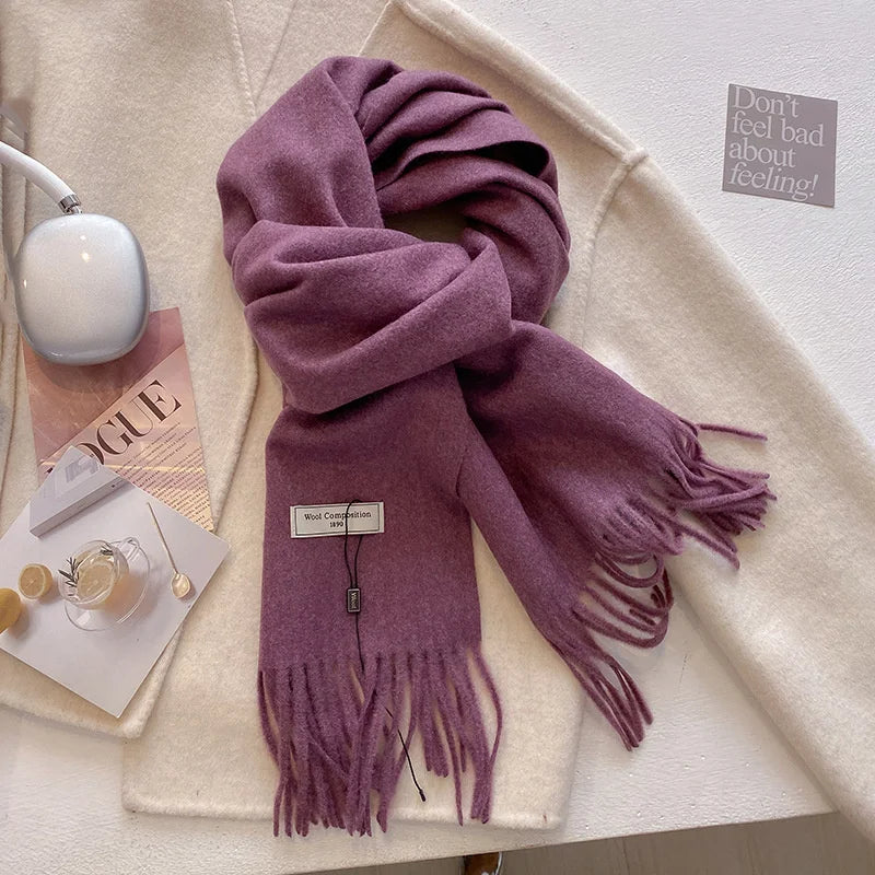 Solid Long Fringed Scarf