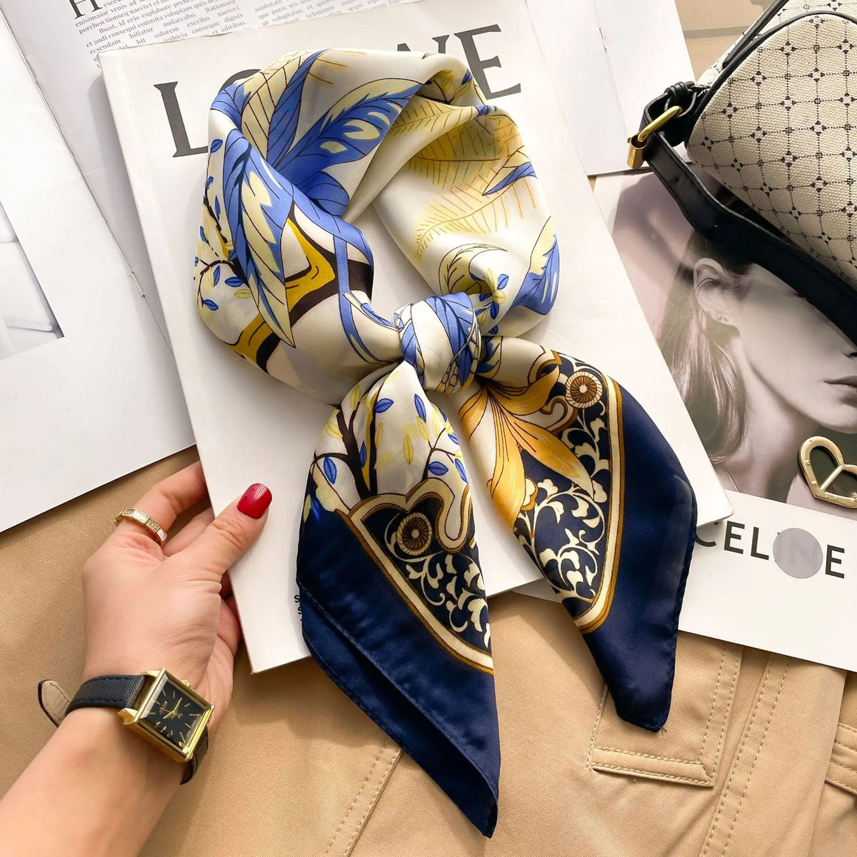 Printed satin square scarf – 70 × 70 cm