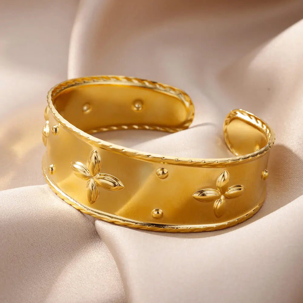 Bracelet Manchette Luxe Doré – Acier Inoxydable, Multicolore, Mariage & Saint-Valentin, Pour Femme