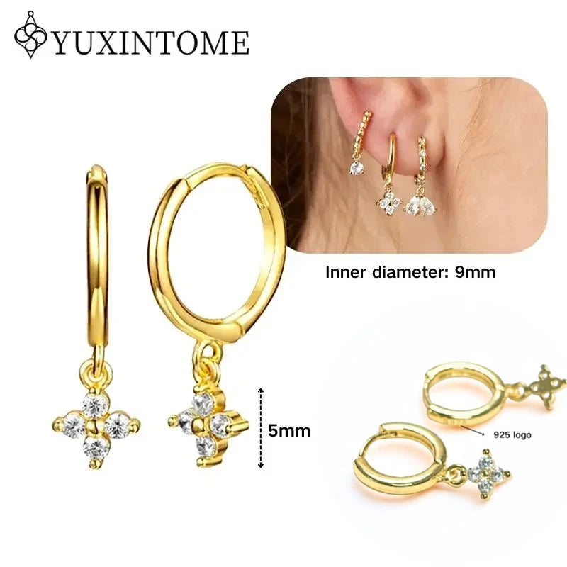 Boucles d'Oreilles Créoles Huggie Argent 925 – Zircon & Cristal, Goutte d'Eau, Certifiées GDTC, 73 Styles