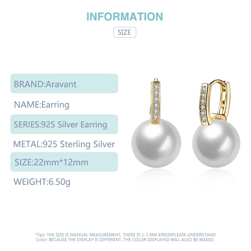 Freshwater Pearl Drop Earrings – 18K Gold-Plated 925 Sterling Silver, 12 mm