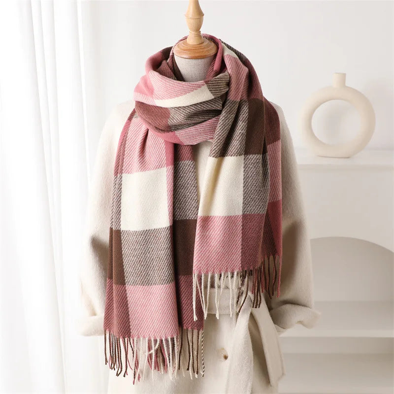 Large Check Scarf with Fringes