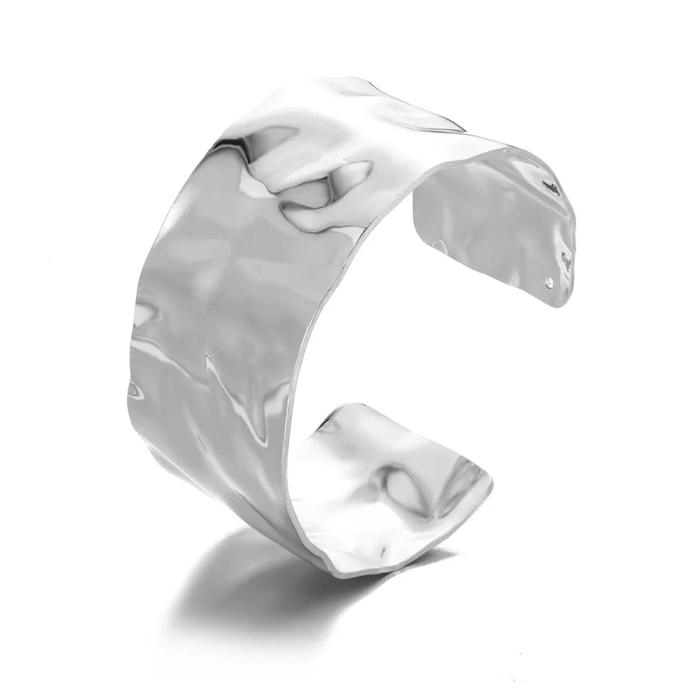 Bracelet Jonc Classique Texturé – Acier Inoxydable Doré, Ouvert, Pour Femme
