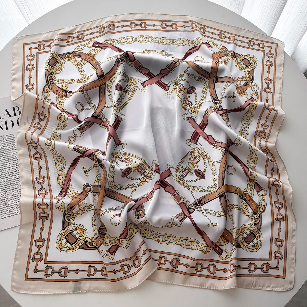 Women's Printed Square Scarf – Luxury Satin, Elegant Headband, 70x70cm