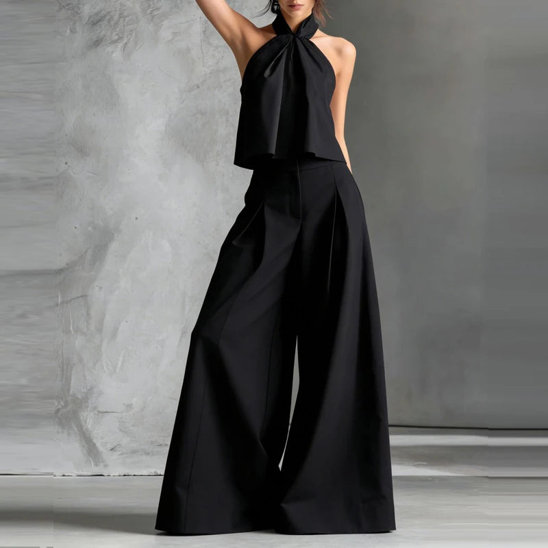 2-Piece Set – Halter Neck Top and Wide-Leg Pants