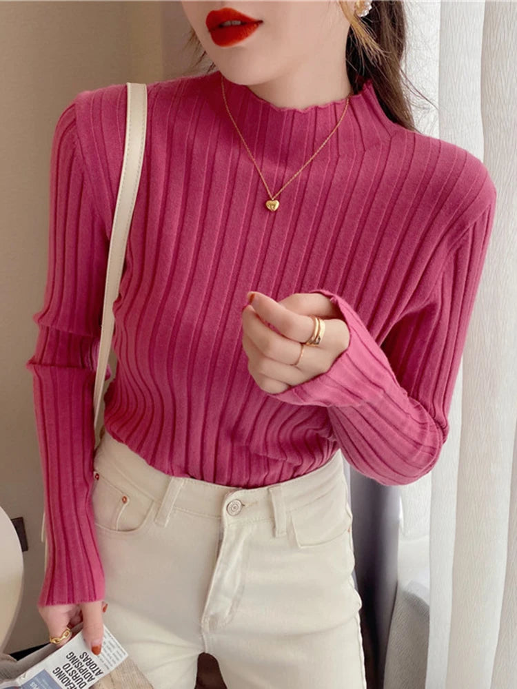 Fitted Ribbed Mock Neck Sweater