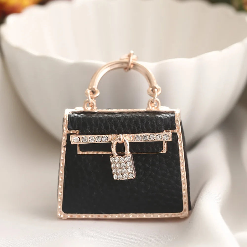 Porte-Clés Mini Sac À Main Femme en Cuir – Cristaux, Bijou Créatif, Cadeau