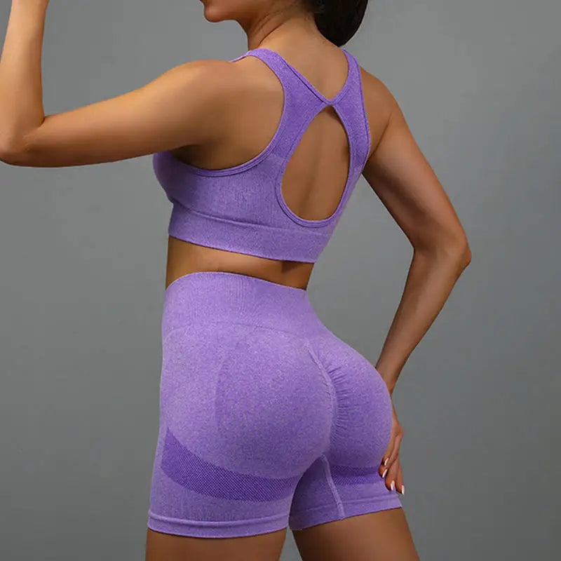 Ensemble de Sport Femme 2 Pièces – Bra & Short Sans Coutures, Yoga, Course & Fitness