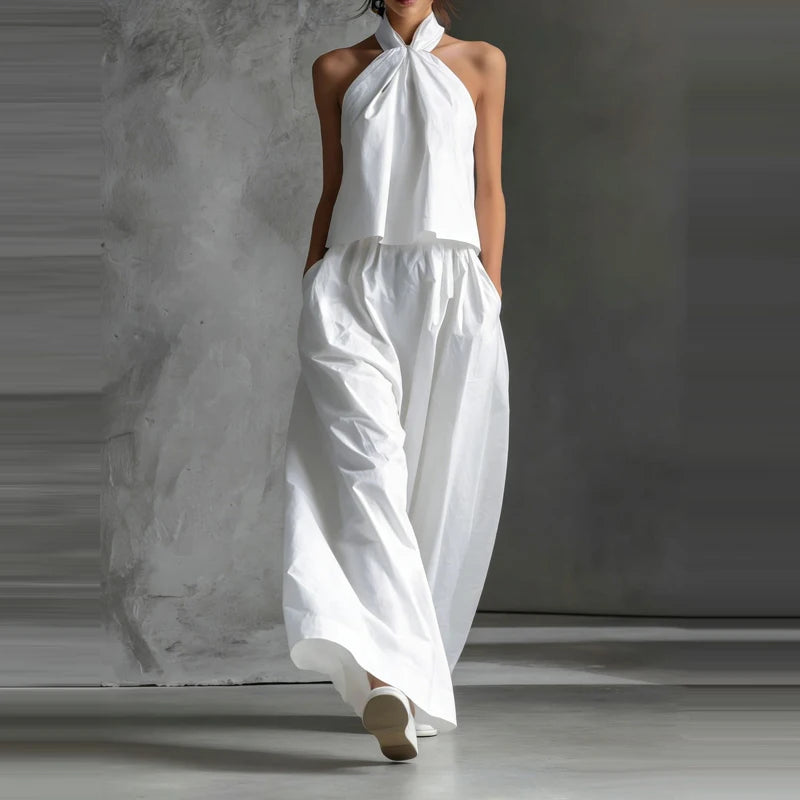 2-Piece Set – Halter Neck Top and Wide-Leg Pants