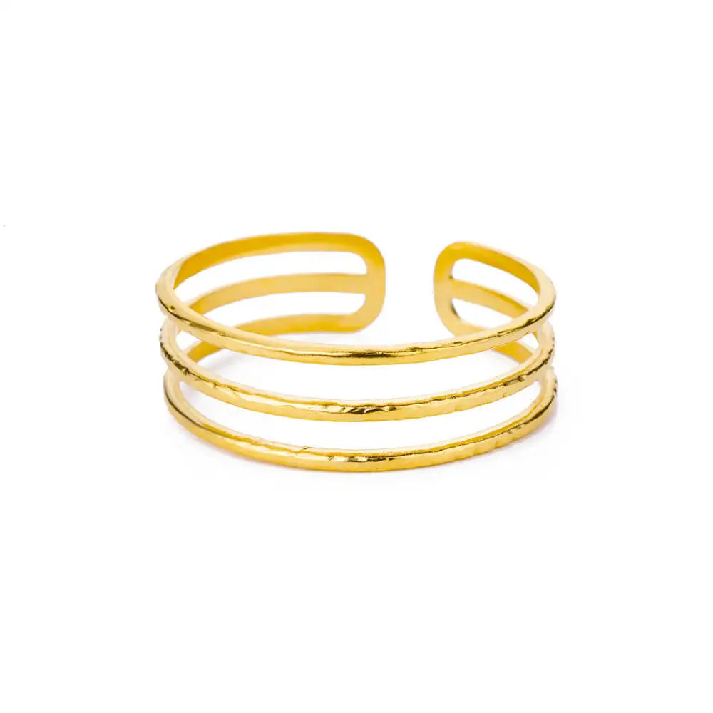 Bracelet Jonc Classique Texturé – Acier Inoxydable Doré, Ouvert, Pour Femme