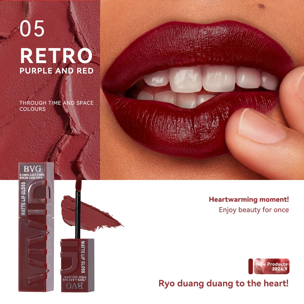 Rouge à Lèvres Liquide Mat Longue Tenue – Non Gras, Non Décolorant, Teintes Chaudes | 6 Couleurs | BVG