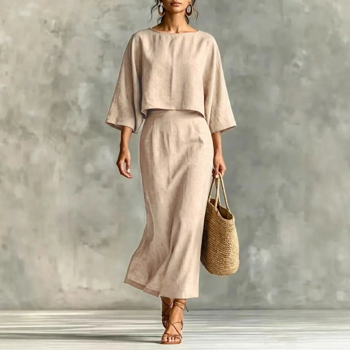 Ensemble deux pièces avec haut ample et jupe midi