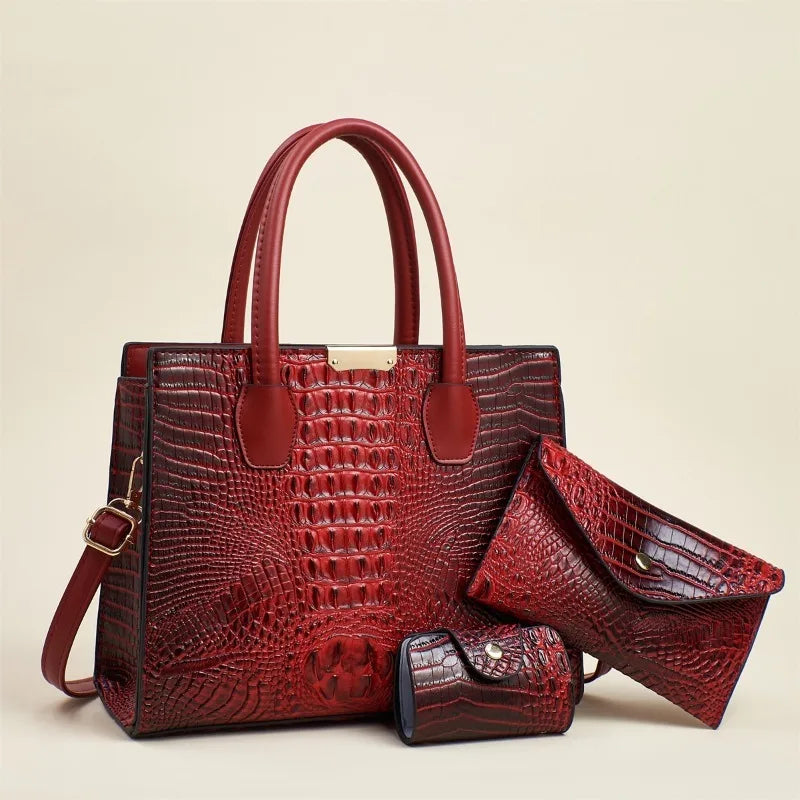 Ensemble Sac à Main pour Femme - Effet Crocodile, 3 Pièces