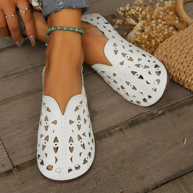 Chaussures Plates Femme en Cuir PU – Bout Pointu Ajouré, Style Mary Janes Élégant