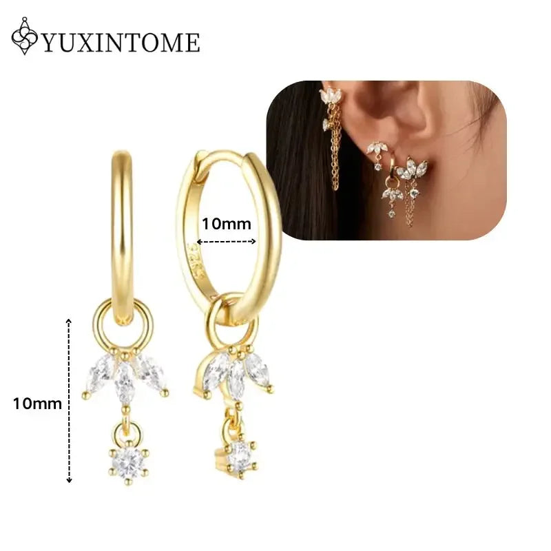 Boucles d'Oreilles Créoles Huggie Argent 925 – Zircon & Cristal, Goutte d'Eau, Certifiées GDTC, 73 Styles