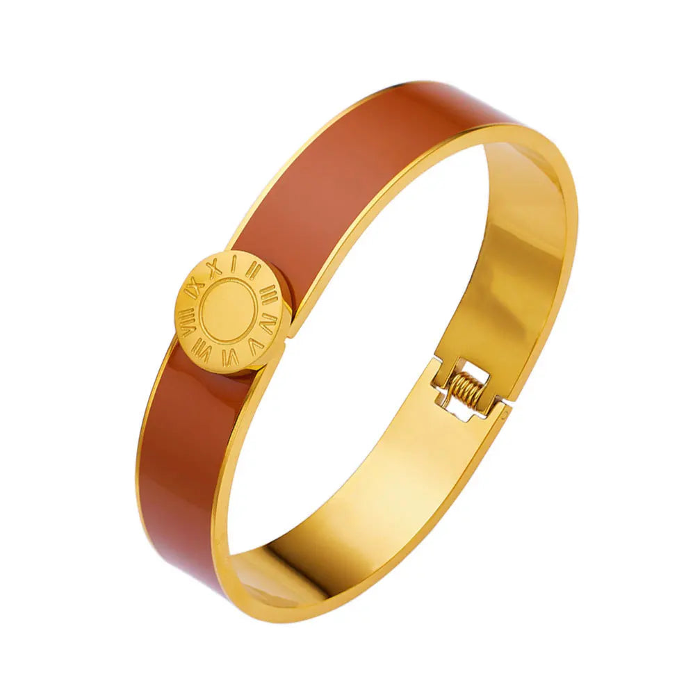 Bracelet Luxe Chiffres Romains – Acier Titane Plaqué Or 18K, Impérméable, Pour Femme