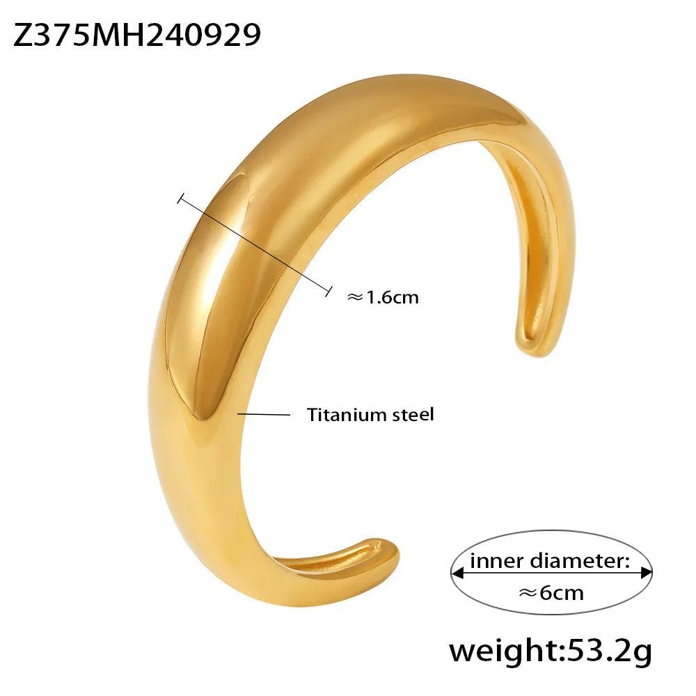 Bracelet Manchette Minimaliste en C – Acier Inoxydable 316L Plaqué Or 18K, Pour Femme
