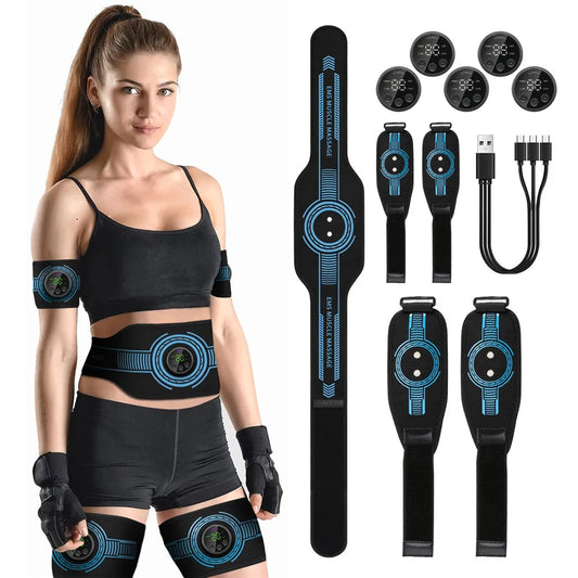 Ceinture de Stimulation Musculaire EMS – 10 Modes, 39 Niveaux, Rechargeable USB, Ventre/Bras/Jambes