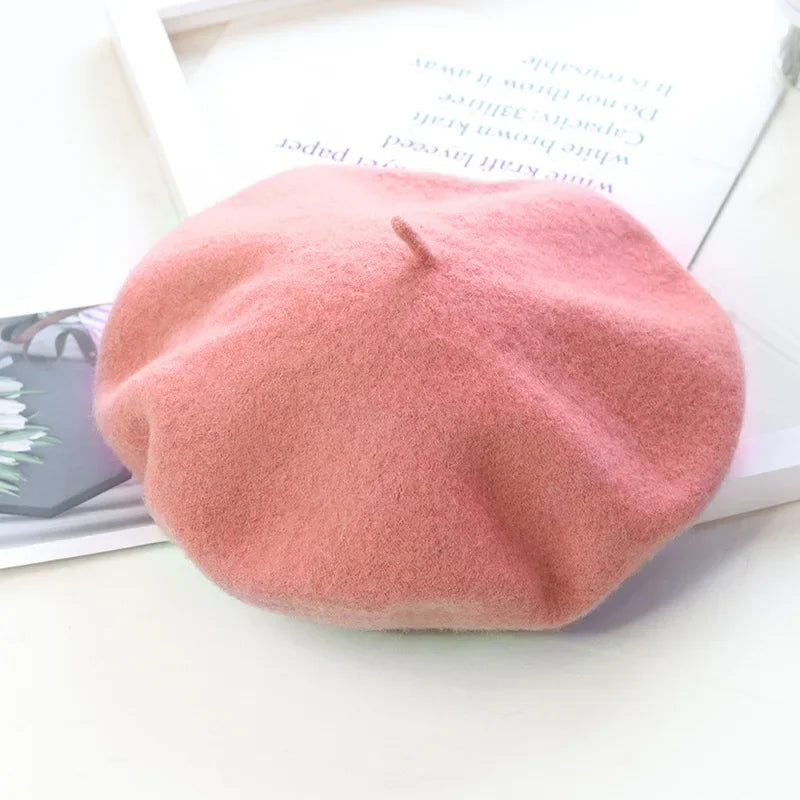 Béret uni en laine mélangée pour femme