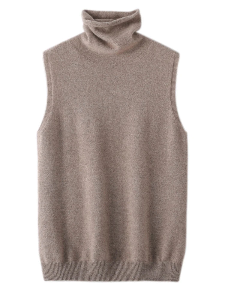 Pull Sans Manches à Col Roulé en Laine Mérinos