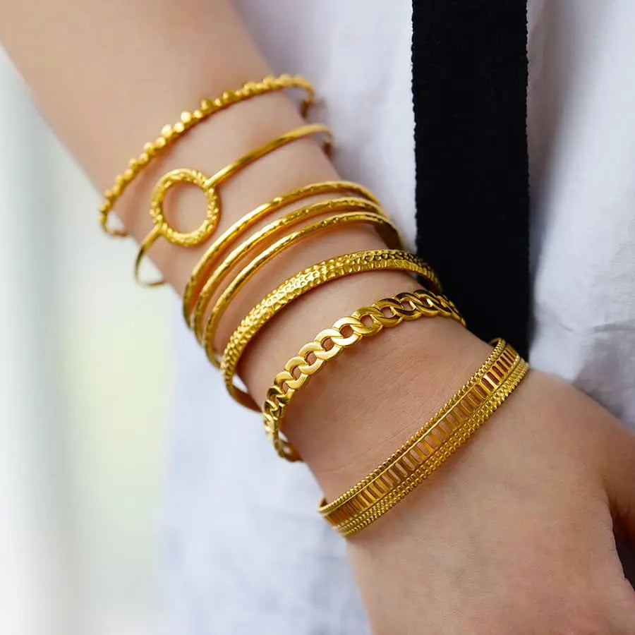 Bracelet Manchette Luxe Doré – Acier Inoxydable, Multicolore, Mariage & Saint-Valentin, Pour Femme