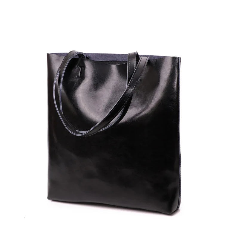 Large cowhide leather tote bag for women - Luxury vintage handbag for office