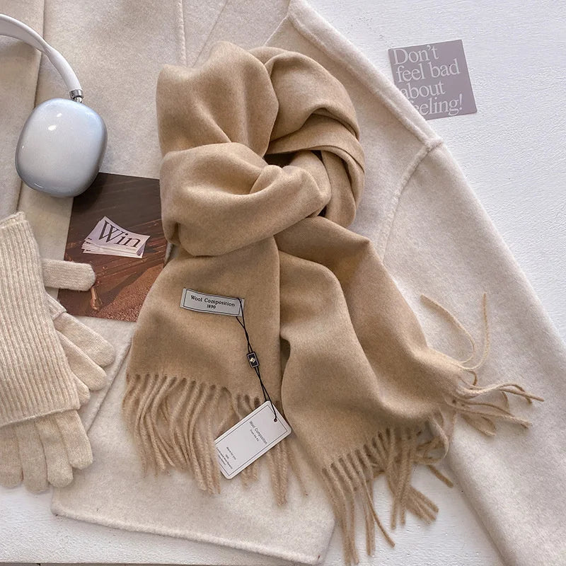 Solid Long Fringed Scarf