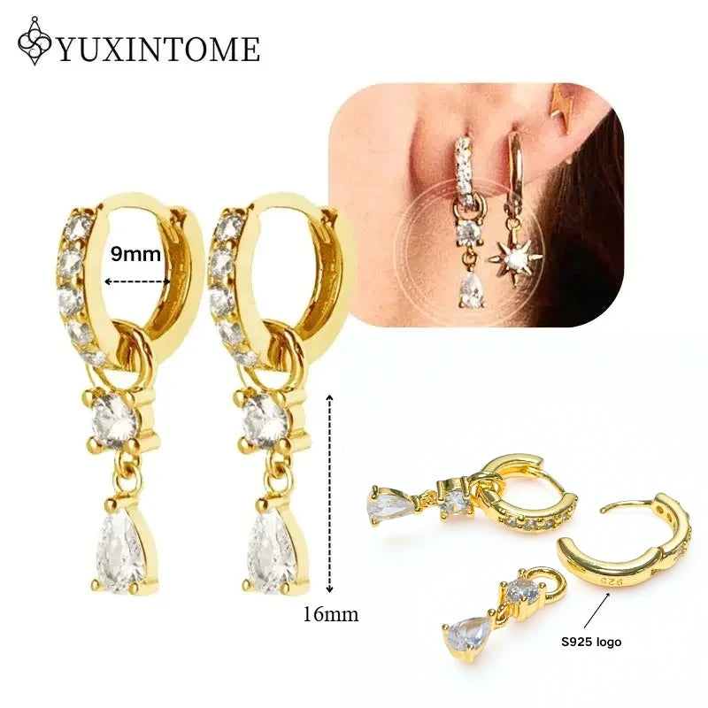 Boucles d'Oreilles Créoles Huggie Argent 925 – Zircon & Cristal, Goutte d'Eau, Certifiées GDTC, 73 Styles