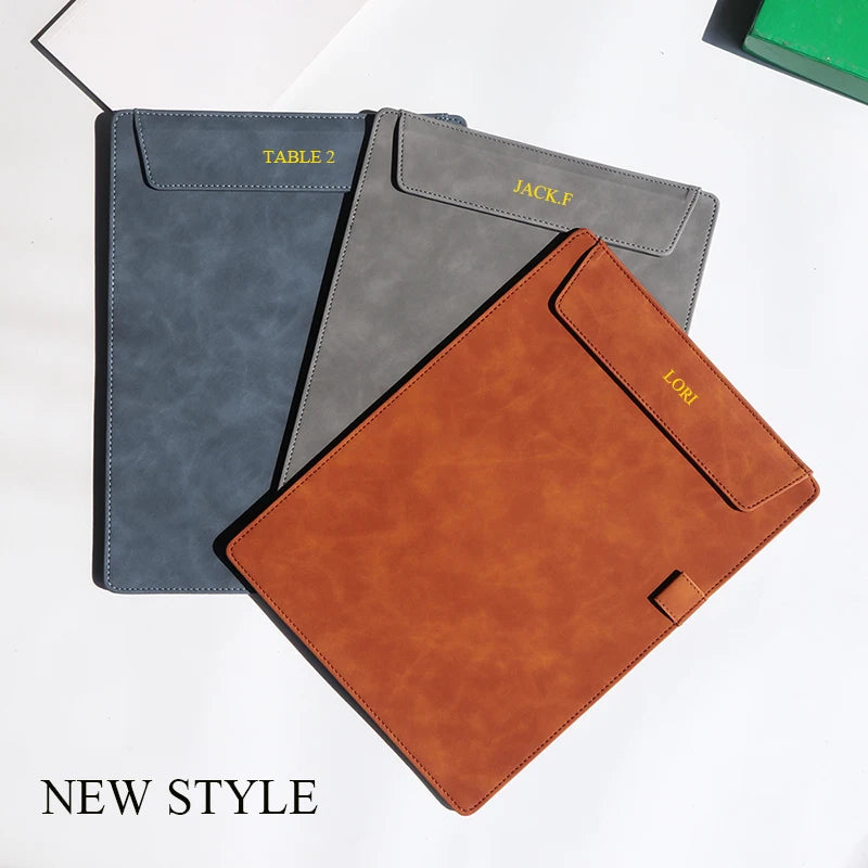 Professional A4 PU leather document holder with clip - Customizable for office and meetings