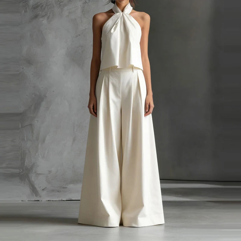 2-Piece Set – Halter Neck Top and Wide-Leg Pants
