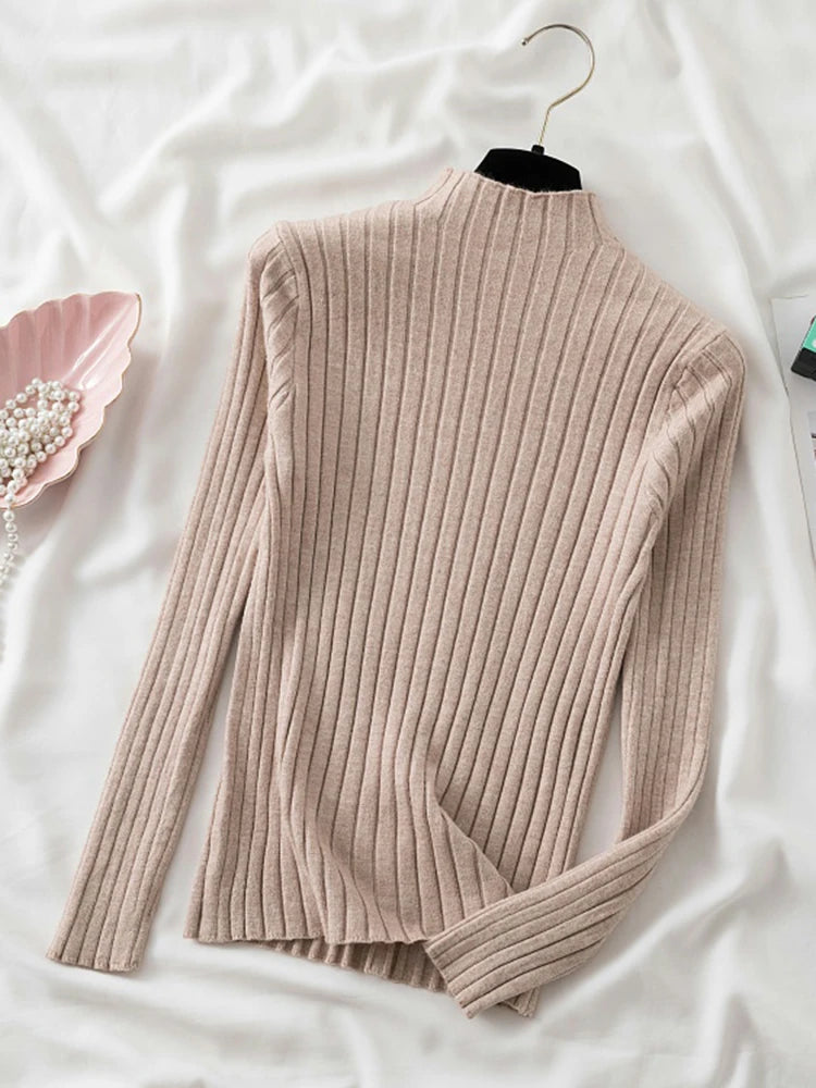 Fitted Ribbed Mock Neck Sweater