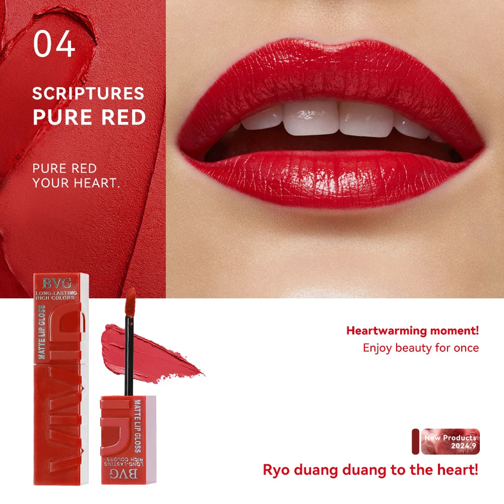 Rouge à Lèvres Liquide Mat Longue Tenue – Non Gras, Non Décolorant, Teintes Chaudes | 6 Couleurs | BVG