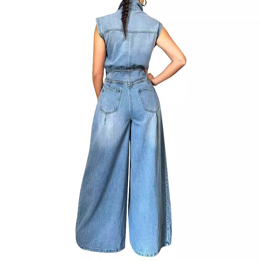 Combinaison Sans Manches Femme – Jean Lavé, Col Revers, Taille Haute, Jambes Larges