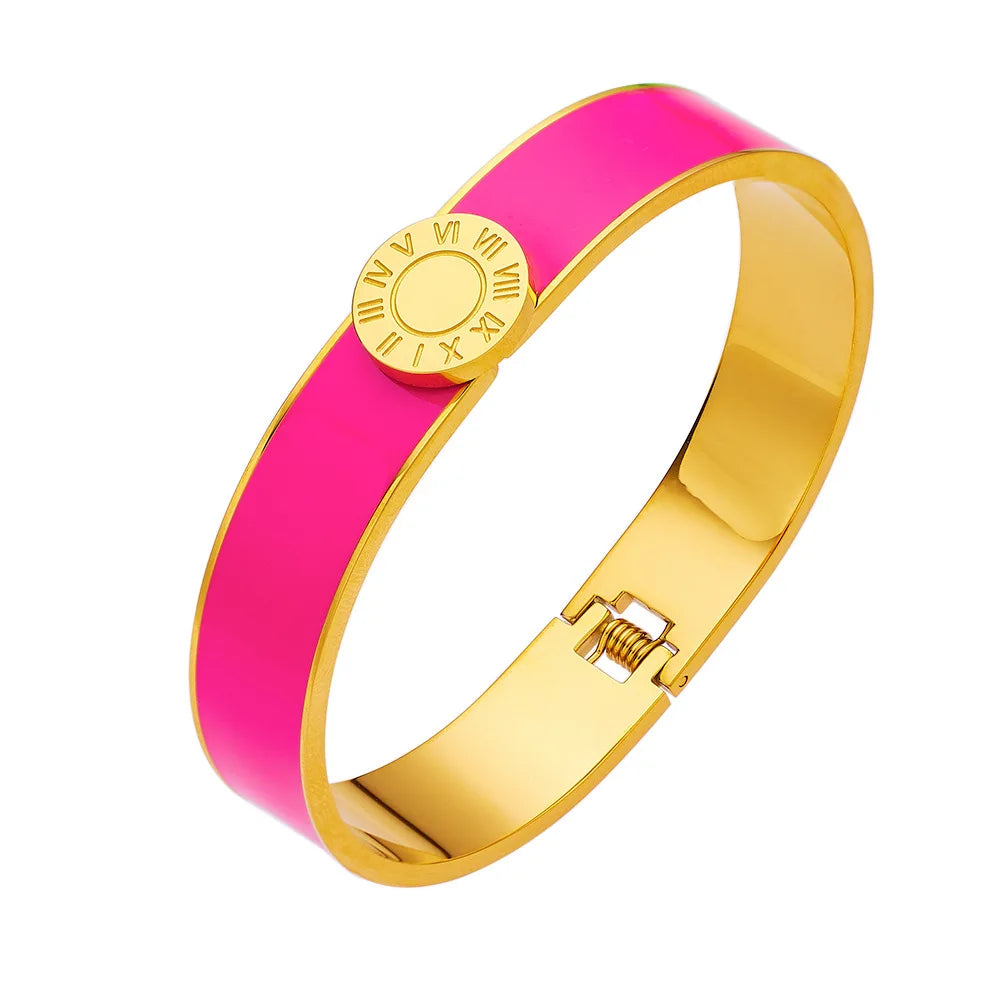 Bracelet Luxe Chiffres Romains – Acier Titane Plaqué Or 18K, Impérméable, Pour Femme