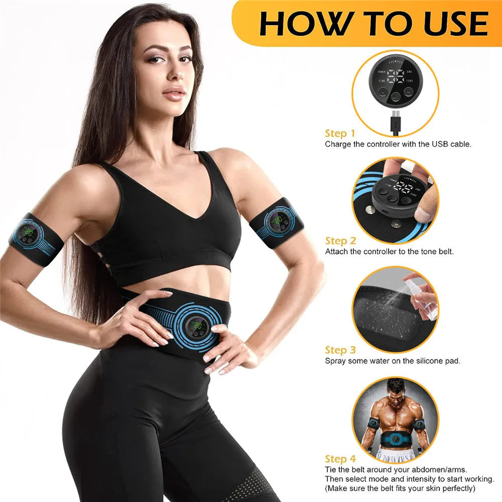 Ceinture de Stimulation Musculaire EMS – 10 Modes, 39 Niveaux, Rechargeable USB, Ventre/Bras/Jambes