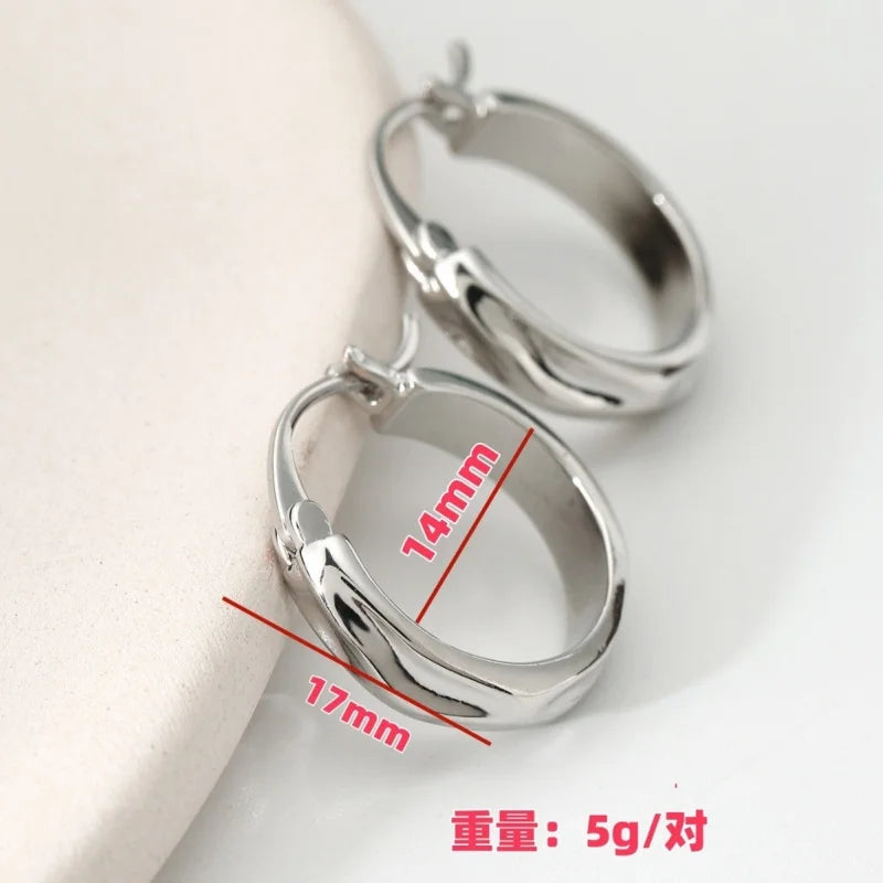 Boucles d'Oreilles Créoles Rondes Brillantes – Acier Inoxydable Plaqué Or, Style INS Tendance, Impérméables