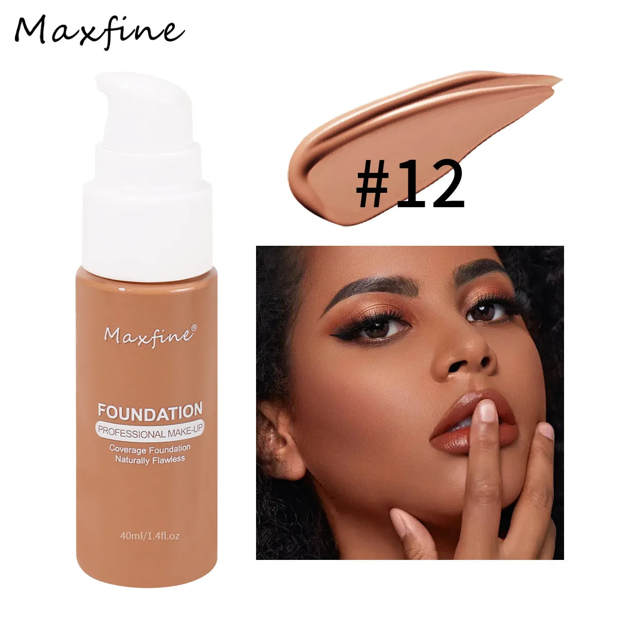 Liquid Cream Foundation – Moisturizing, Full Coverage, Waterproof, Long-Wear, 12 Shades