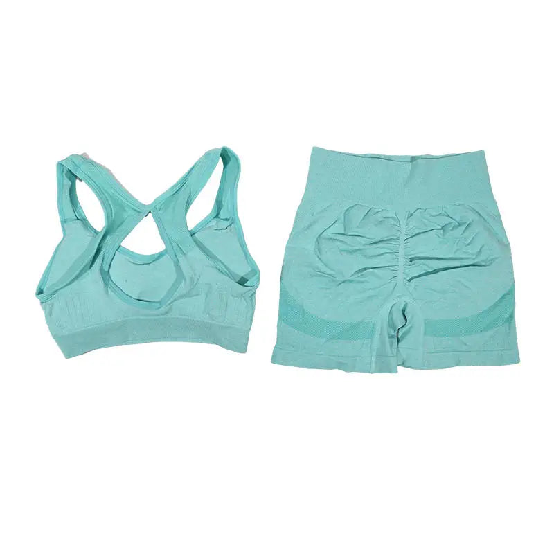 Ensemble de Sport Femme 2 Pièces – Bra & Short Sans Coutures, Yoga, Course & Fitness