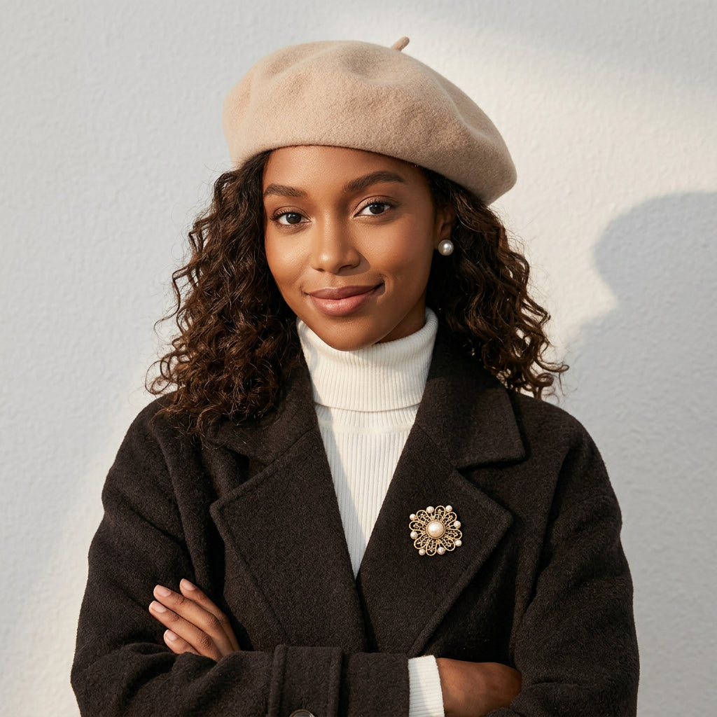 Béret uni en laine mélangée pour femme