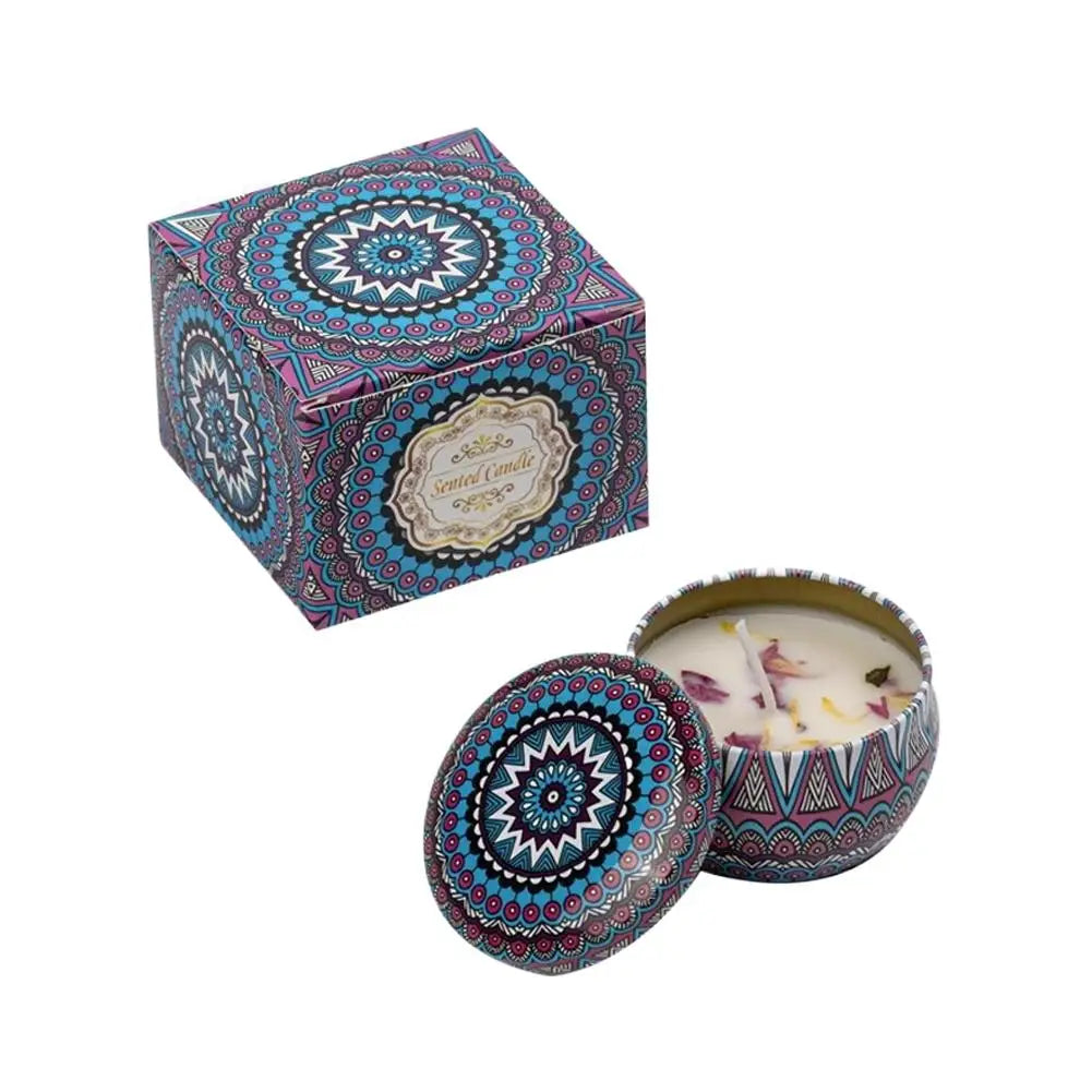 Bougie Parfumée Fleurs Séchées en Cire de Soja – Boîte Rétro, Sans Fumée, Cadeau Anniversaire