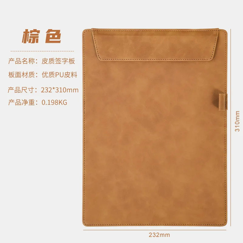 Professional A4 PU leather document holder with clip - Customizable for office and meetings