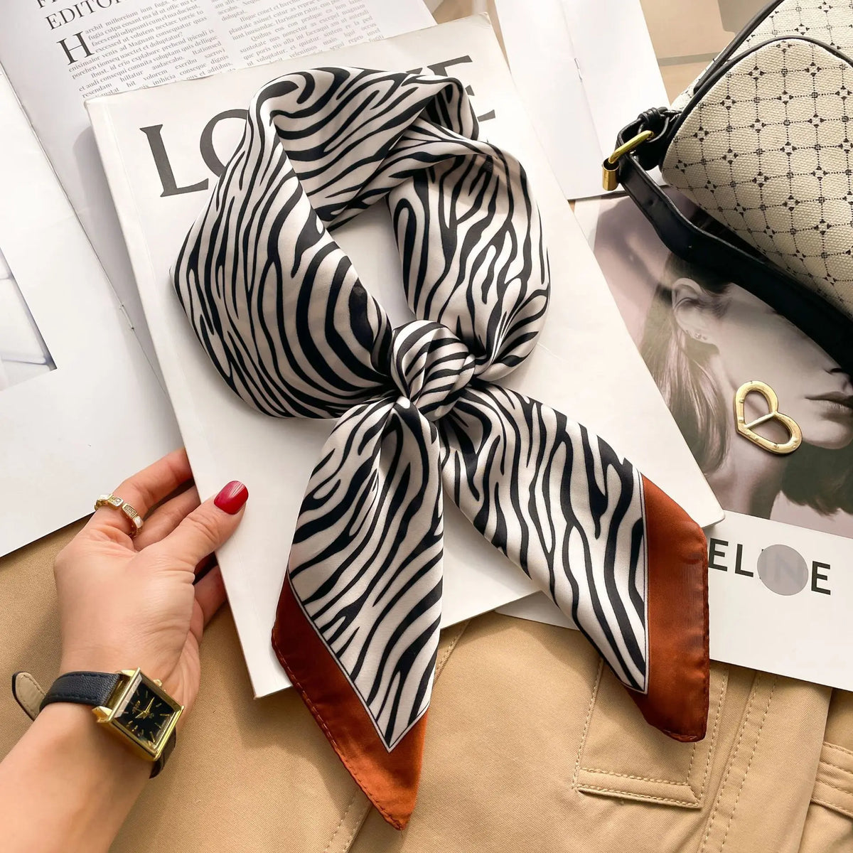 Printed satin square scarf – 70 × 70 cm