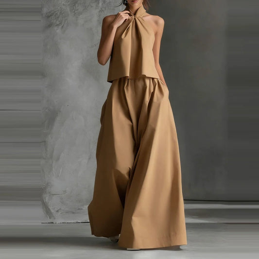 2-Piece Set – Halter Neck Top and Wide-Leg Pants