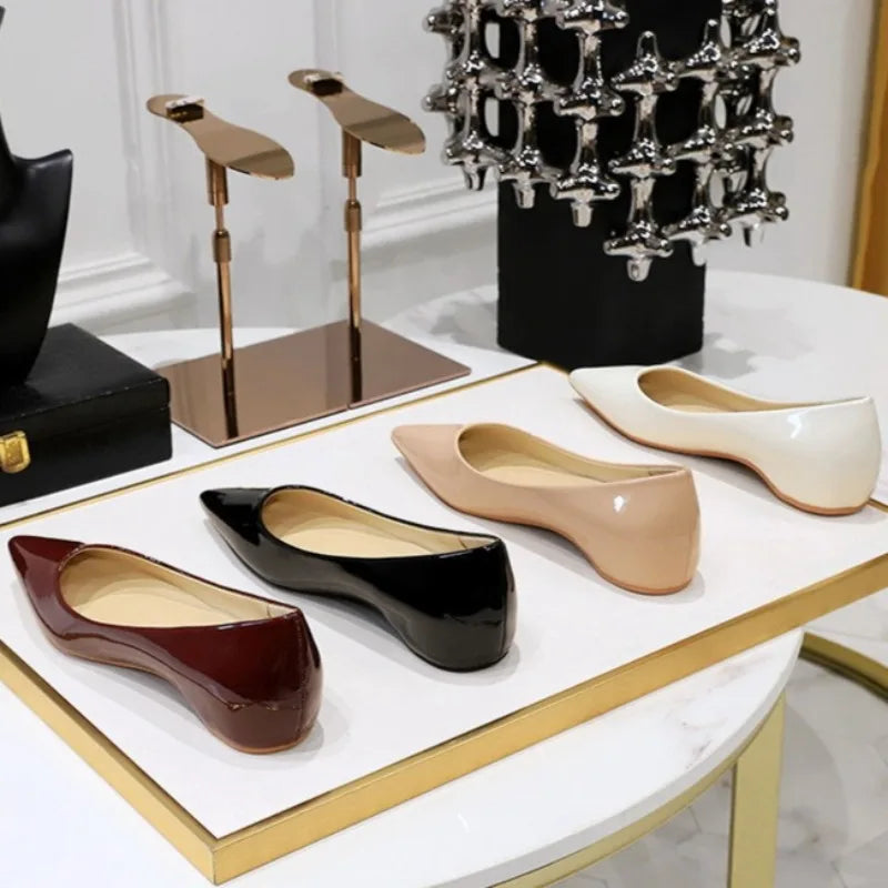 Chaussures Plates Femme en Cuir PU Verni – Bout Pointu Élégant, Style Français Chic