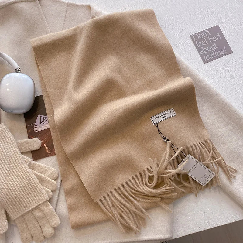 Solid Long Fringed Scarf