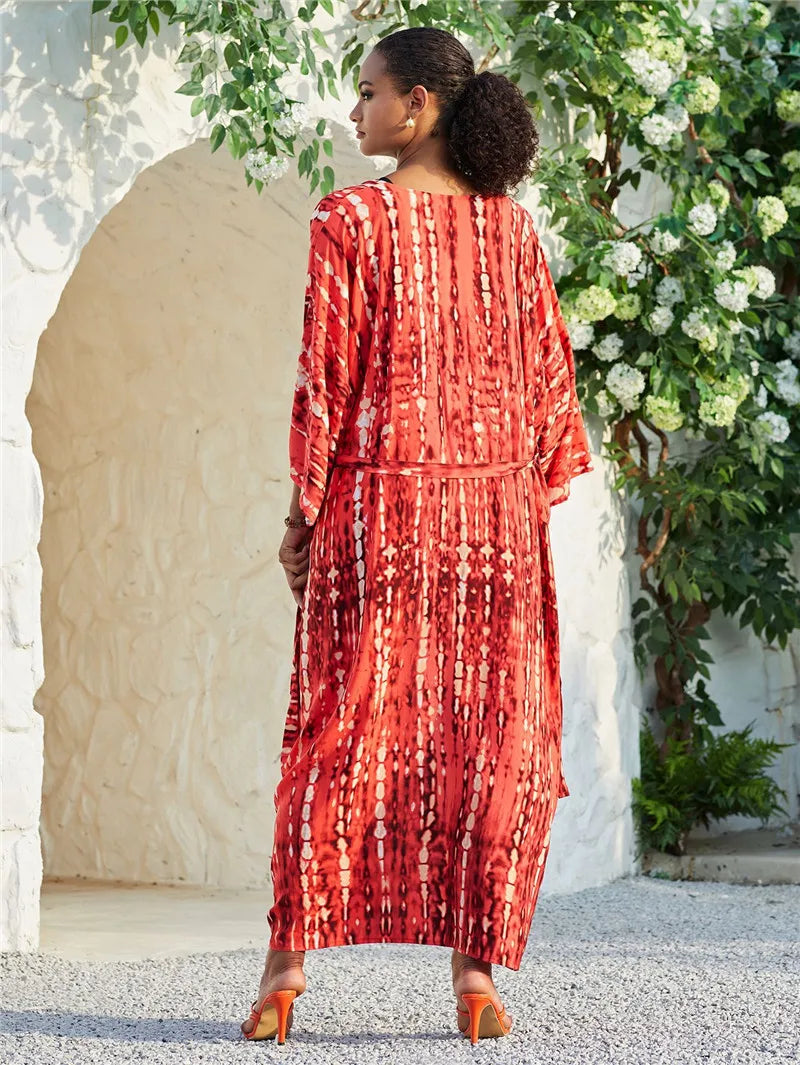Women's Tie-Dye Long Kimono Cover-Up – Open Front, Rayon, One Size, Beach Style