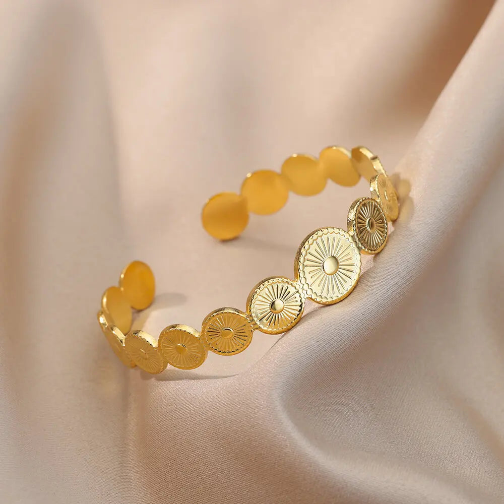 Bracelet Manchette Luxe Doré – Acier Inoxydable, Multicolore, Mariage & Saint-Valentin, Pour Femme