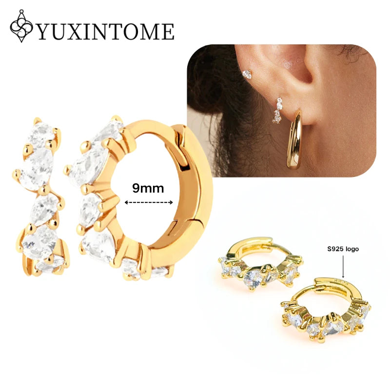 Boucles d'Oreilles Créoles Huggie Argent 925 – Zircon & Cristal, Goutte d'Eau, Certifiées GDTC, 73 Styles