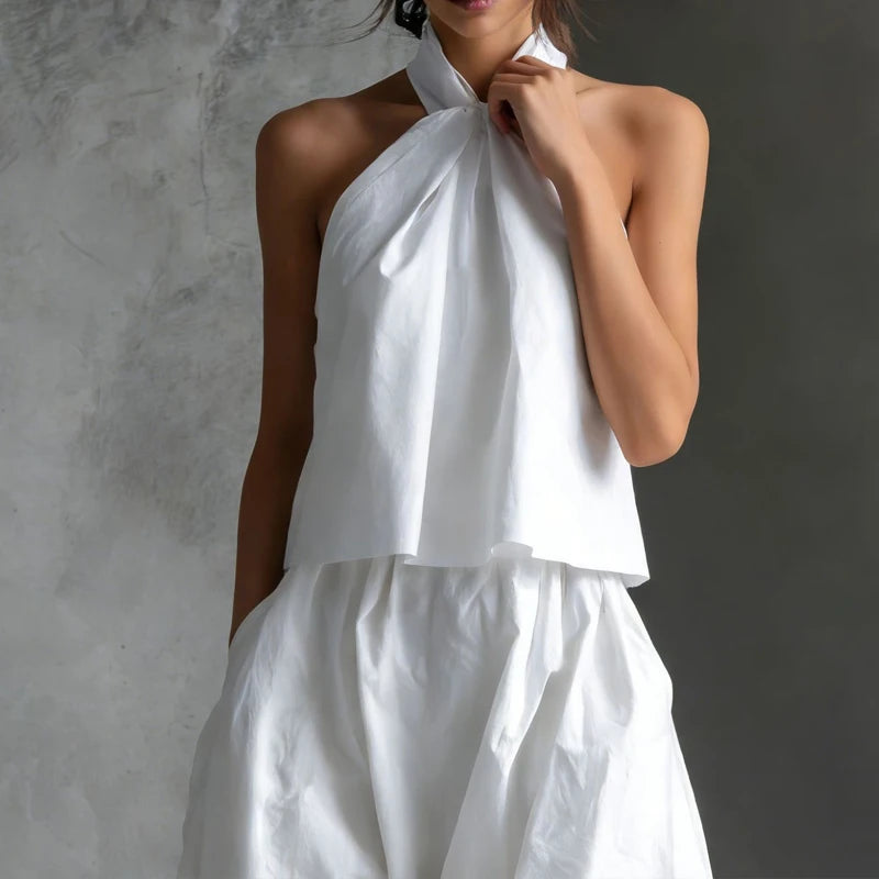 2-Piece Set – Halter Neck Top and Wide-Leg Pants