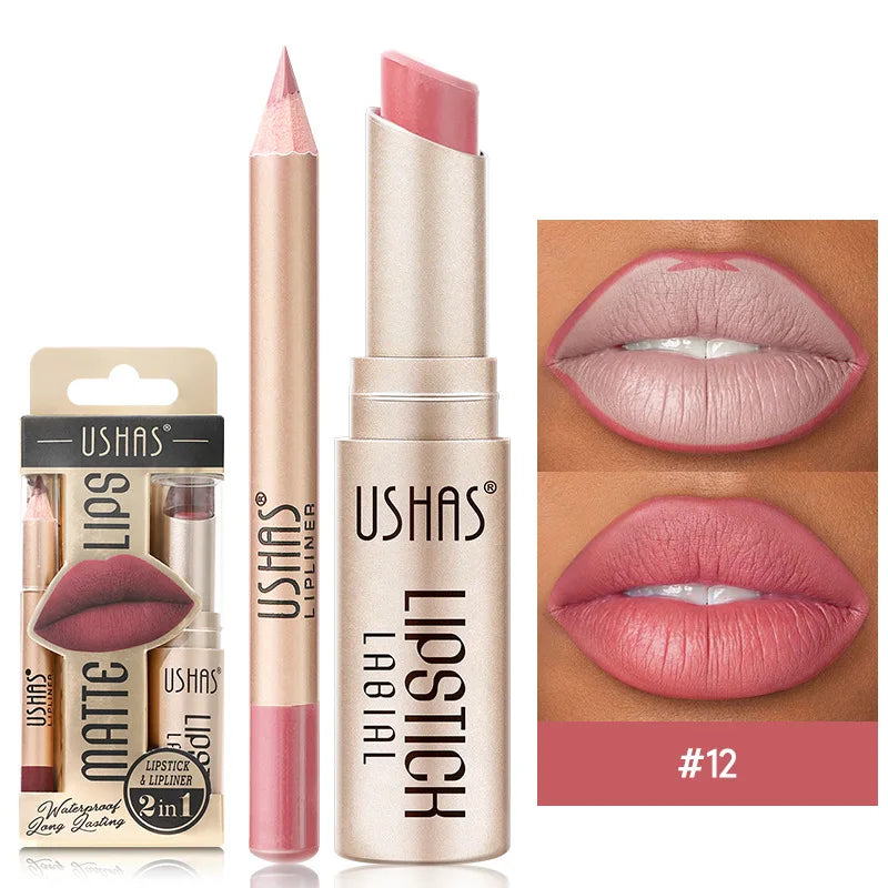 Kit Lèvres 2 Pièces – Liner + Rouge à Lèvres Mat Longue Tenue | 12 Teintes